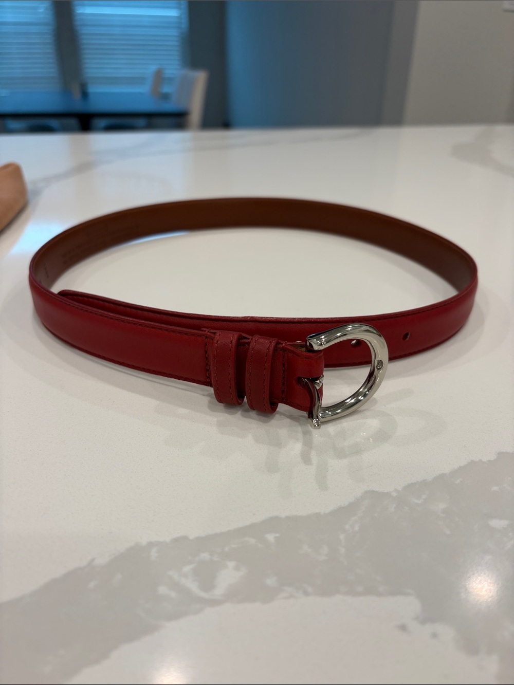 Vintage Coach Women's Red Leather Belt with Silver Buckle